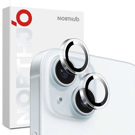 NORTHJO 1 Sæt Klar Linsefilm til iPhone 15/15 Plus Kameralinsebeskytter Hærdet Glas Metalring G
