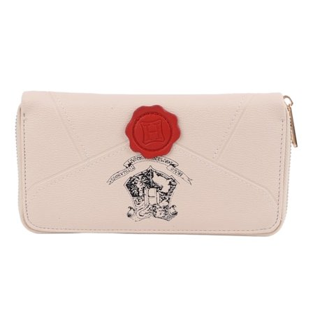 Lang lommebok i PU-lær, hvit, med stor kapasitet og flere kortlommer