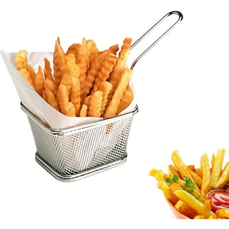 Rustfritt stål mini firkantet pommes frites kurv pommes frites holder, stekt