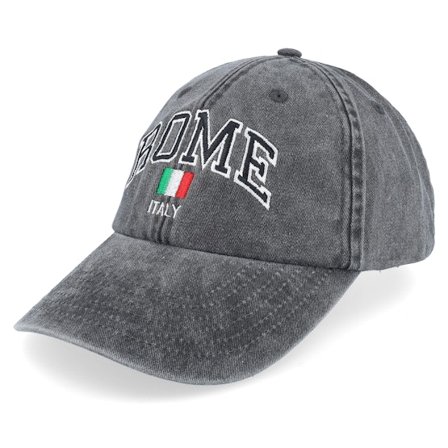 Iconic - Svart unconstructed Caps - Rome Italy Washed Black Dad Cap @ Hatstore