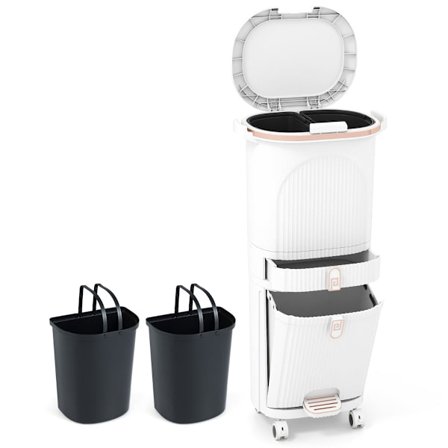 42 litran keittiön roskakori kannella ja 3 lokerolla