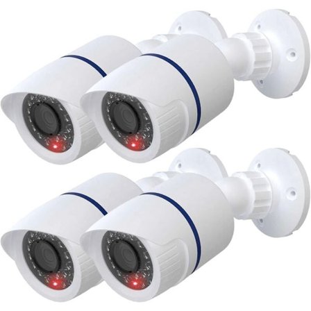 Dummy Dome Kamera Simulerad Falsk CCTV Säkerhet Inomhus Utomhus med LED-Lampa, Säkerhetsvarningsdekal, 4-pack, Vit