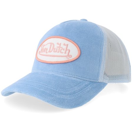 Von Dutch - Blu trucker Cappellino - Oval Patch Velour Light Blue/White A-frame Trucker @ Hatstore