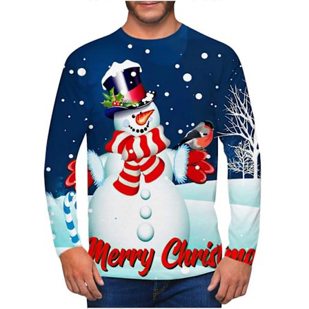 Julelys Herre Casual Rund Hals Kortermet Genser Trykt Realistisk Trykk T-skjorte-XL