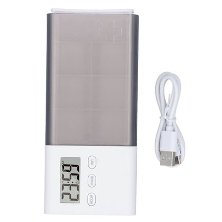 Digital Medicinlåda med Alarm 5 Alarm Vibration Pip Ljud USB Uppladdningsbar Elektronisk Medicinorganisatör för Tr