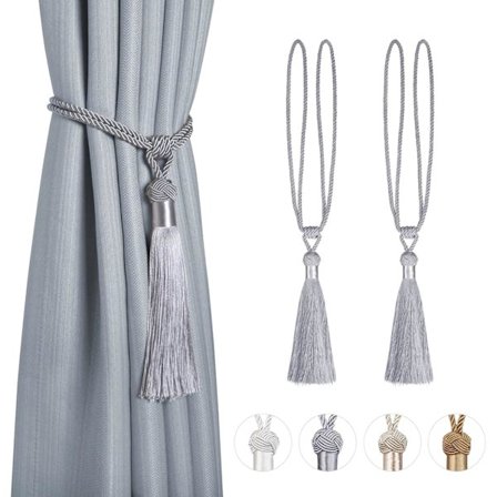 2 stk. polycotton flettede gardinbindere med kvaster, dekorative