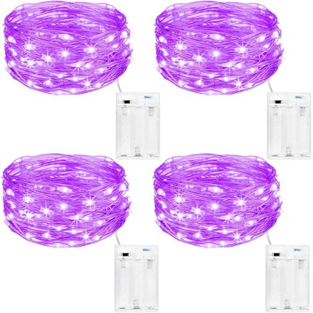 LED Fairy Lights, 4-pack, Batteridriven, 50 LED-lampor, 5m Ljusslingor för Fester (Lila)