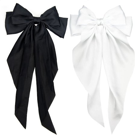 2 STK Store Hårspænder med Sløjfe, Hvid og Sort Hårsløjfe Fransk Sløjfehårnål Hårspænde med Lang Silkeagtig Satin Hale Stor Hår