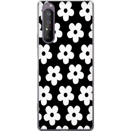 Yhteensopiva Puhelinkuori Sony Sony Xperia 1 II Mustavalkoinen kukkakuvio minimalistisessa skandinaavisessa muotoilussa, jossa voimakas kontrasti ja a