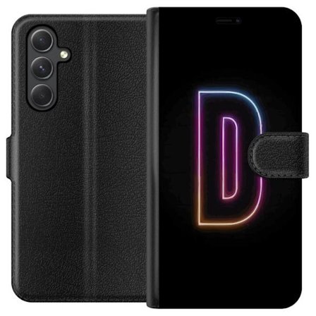 Kompatibel Tegnebogsetui til Samsung Samsung Galaxy A25 Minimalistisk neonbogstav D i farveskiftende lys mod sort baggrund i moderne digital design