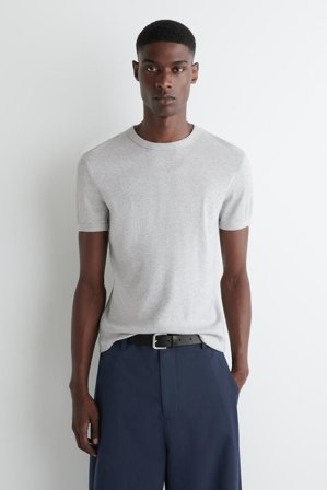 COS Men's Slim Ribbed Cotton T-Shirt in Grey