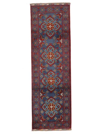 Handknuten Kunduz Matta 82X266 Mörkröd/Svart