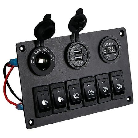 6-knaps S-panel med 12v-24v LED digital voltmeter dobbelt USB-opladningsstik til Rv-lastbil
