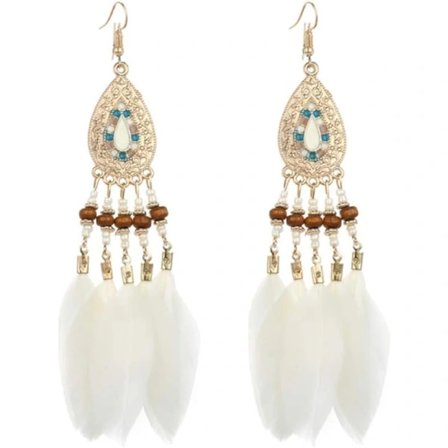 (Pow yeah!) Boheme fjer lange øreringe Boho Chic Dingle øreringe Eksotisk stil Kvast Håndlavede superlette fjer fiskekrog øreringe til piger