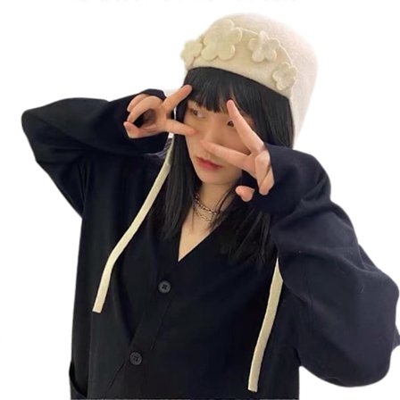 Ull Handgjord Mössa 3D Blomma Varm Öronlapp Mössa Vinter Öronskydd Unisex Mössa för Vintervärme