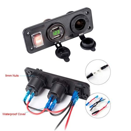 Bil Båd Lastbil 12V 24V 2 USB Oplader Voltmeter Kontakt Cigarettænderstik med Blå LED