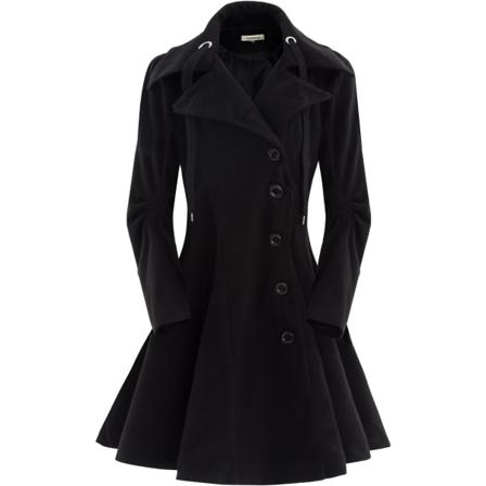 Dames Swing Dobbelt-breasted Uldfrakke med Spænde Mid-lang Ærme Revers Kjolefrakke