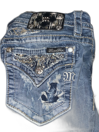 Miss Me blå jeans med strass och broderi