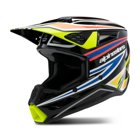 Casco Cross Bambino Alpinestars SM3 Wurx ECE06 Nero/Giallo/Blu Fluo/Rosso S