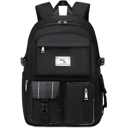 Skolesekk for tenåringsgutter og -jenter, vanntett studentryggsekk, avslappet tursekk, 18 tommer (svart rutete)