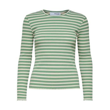 Selected Femme Anna ls crew neck tee sandshell/loden fros - Selected Femme - Grøn, L Grøn, Dame Bluser