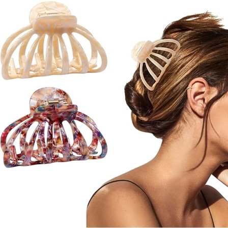 Krone hårkloklips, 2 stk. sklisikre banan hårspenner, akryl celluloid kjeveklips, skilpaddeskall grep pinnetenner klemme for kvinner jenter, 