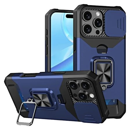 Kortfack Armor Funda För iPhone 16 15 Pro Max Plus Skjutbart Linsskydd Telefonfodral Med Magnetisk Hållarring