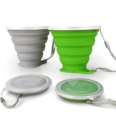 Vikbar Silikonmugg med Lock - Portabel Resemugg för Utomhusbruk, Camping, Vandring (2-pack)