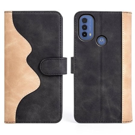 To Farvet Læder Flip Case til Motorola Moto E30 / E40 / E20 - Sort