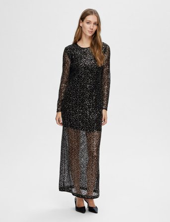 Selected Slfnoel Ls Ankle Sequins Dress B - Black - 38