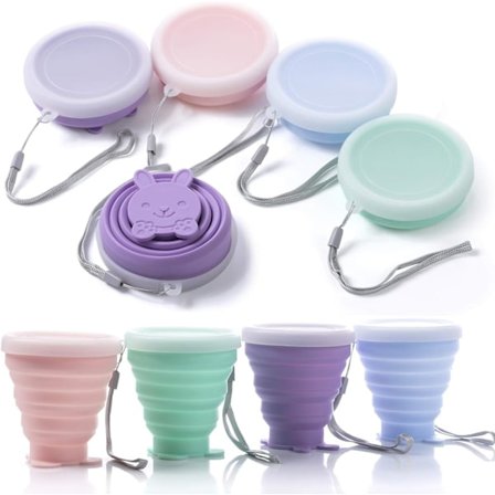 Sammenleggbar vannkruskrus, sett med 4 reisekrus campingkrus med lokk, sammenleggbar