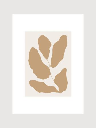 Poster med abstrakt avbildning av löv i khaki & beige | Kunstary.com, 50x70 cm