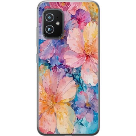 Yhteensopiva Puhelinkuori Asus Asus Zenfone 8 Vesivärimaalaus suurilla kukilla vaaleanpunaisissa, sinisissä ja keltaisissa sävyissä pehmeässä ta