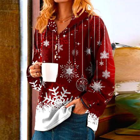 Dam Stjärntryck Jul Print Knappar V Neck Pullover