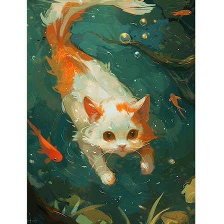 Koi Katt Diamantmålningskit - Fantasy Djur 5D Full Drill DIY Broderi Heminredning