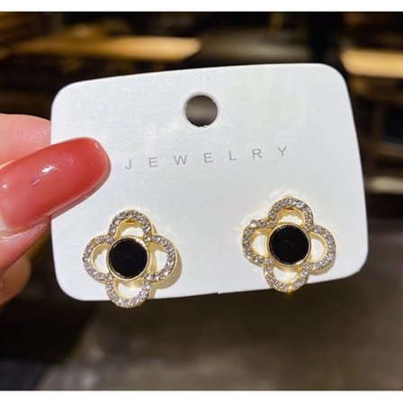 Guld Stud Örhängen - Blomma med Vita Rhinestones / Strass