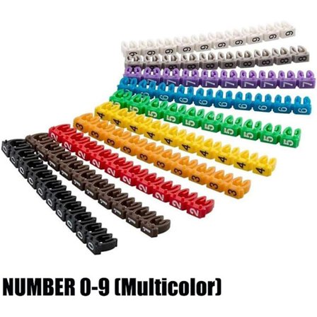Fargede ledningsmarkører 0-9 - Kabelmarkører - Nummererte klips-etiketter - Kabel