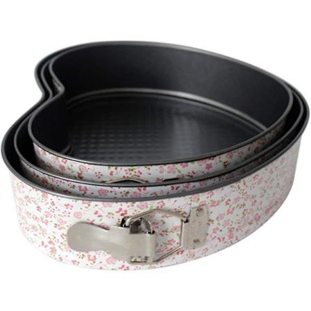 Set med 3 hjärtformade springformar, non-stick, Pannon-stick, för cheesecake, hjärtformade kakformar, DIY-bakning