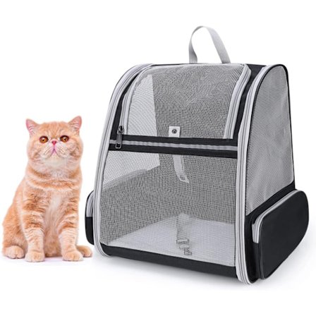 Kæledyrsrygsæk, egnet til hunde, katte og hvalpe, med et fuldt åndbart mesh-design (sort).
