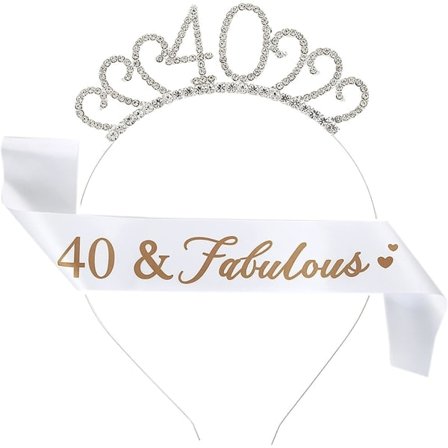 40-årsdag Skärp och Tiara för Kvinnor 40-årsdag Dekoration Kristallkrona Tiara och 40 & Fabulous Födelsedag Skärp 40-årsdag Kostymset