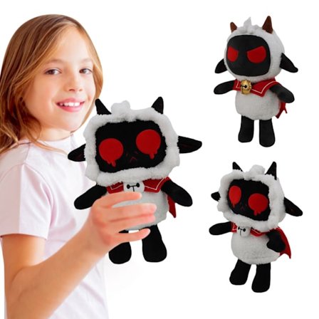 Kawaii Black Lamb Plyschleksak Hot Game Cult of the Lamb smile vit+svart