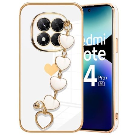 Coque för Xiaomi Redmi Note 14 Pro Plus 5G/Note 14 Pro+ 5G, Silikonmönster Hjärtan med Vit Armband