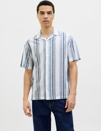 Jack & Jones Jprccsummer Stripe Resort S/S Shirt Sn - Blue - S
