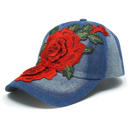 Jeans Baseballkeps Blomma Justerbar Broderad Solhatt Present till Mamma/Damer (Röd)