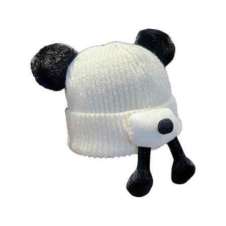 Strækbar Hue Uden Skygge med Dyreører, Tyk Varm Strikket Pullover Hue til Voksne Teenagere Udendørs Vinteraktivitet Varm Hovedbeklædning Hvid