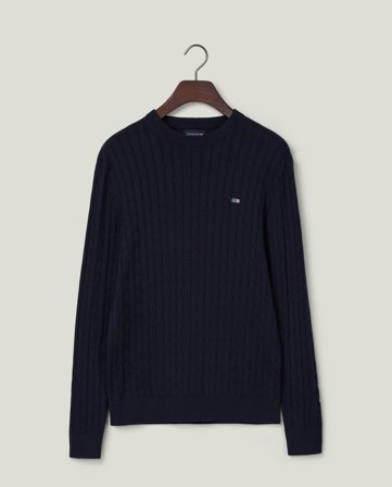 Lexington Zopfstrick-Pullover aus Baumwolle, Dunkelblau