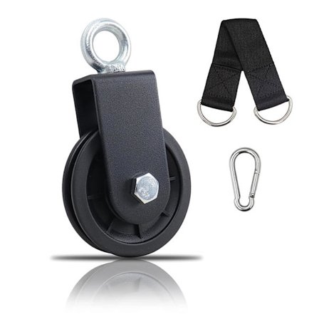 3,54 tommer lydløs nylon fitness kabeltrisse med hængende stropper og karabinhage, 360 graders rotation glat lydløs trisse