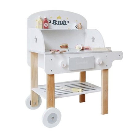Grill Barbecue i Trä Leksak för Barn med Tillbehör Vit