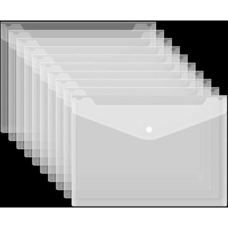 10 kpl A4-muovitaskua, A4-asiakirjakansio, läpinäkyvät muoviset asiakirjakansiot napsautuspainikkeella koulutoimistotarvikkeille A4-kirjekuori