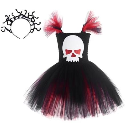 Europeisk og amerikansk barnekostyme for forestillinger, Emily prinsessekjole, Halloween-kjole, Brud-kjole, hodeskalle-skjørt XXL